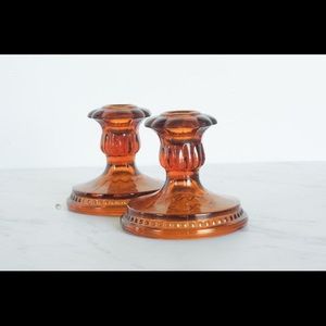 Vintage Amber Indiana Glass candle Sticks